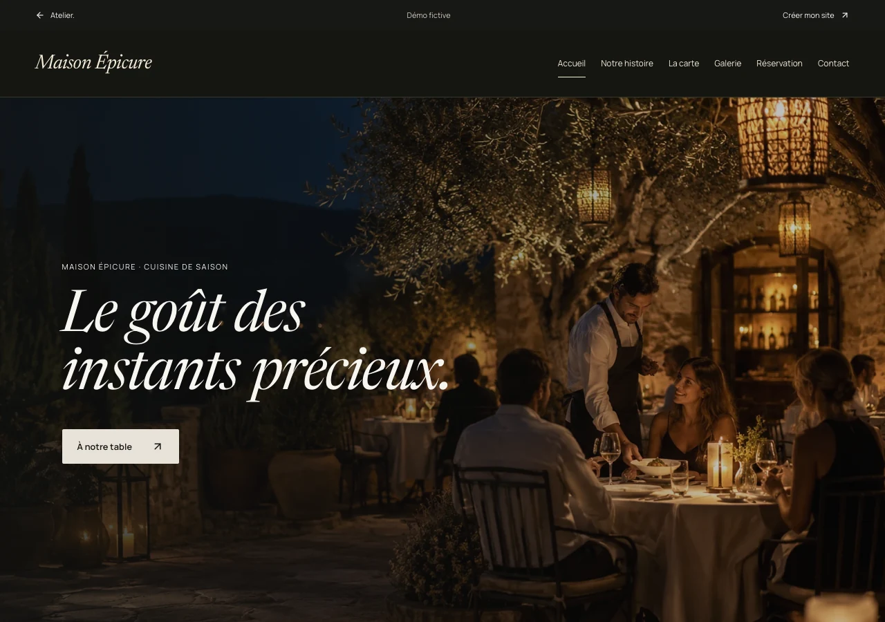 Aperçu réel du site de démonstration Maison Épicure