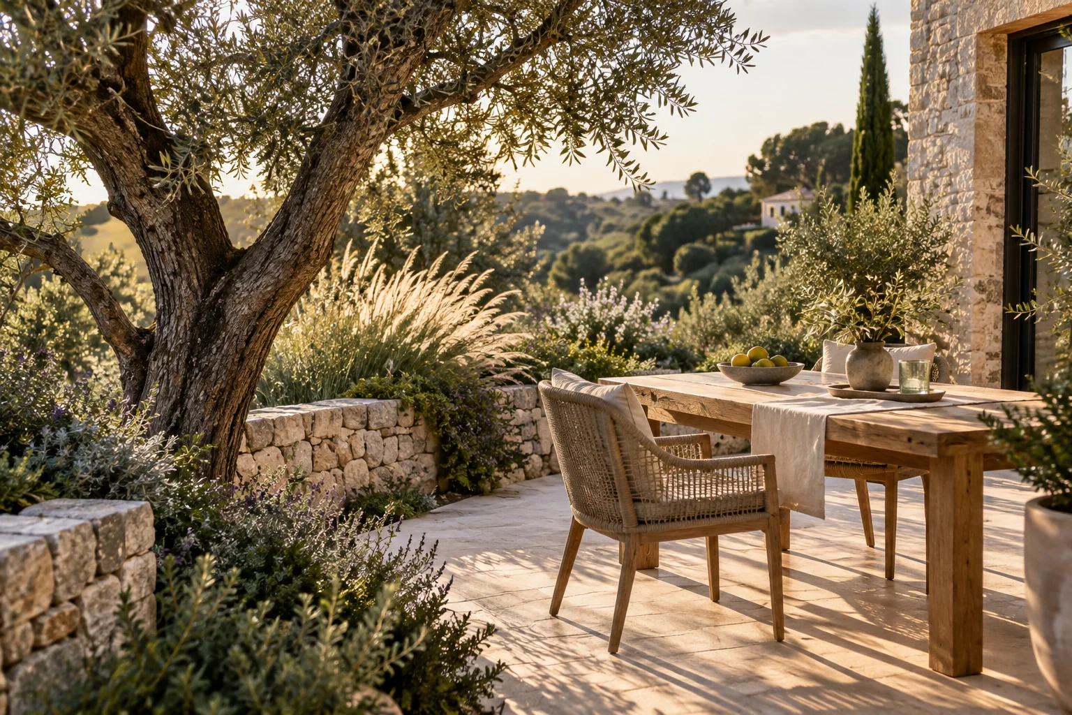 Projection d’une terrasse et d’un jardin aménagés