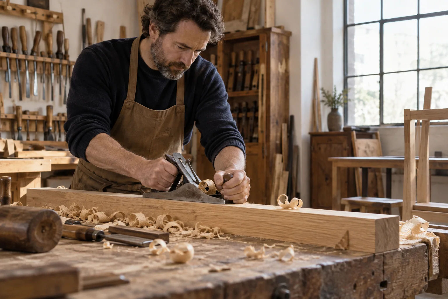 Un artisan travaillant le bois
